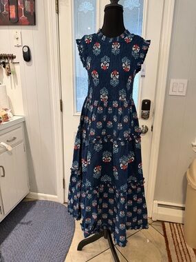 Mud Pie Navy Floral Sundress with Red and Light Blue Accents